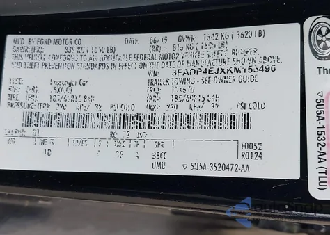 2019 Ford Fiesta Se из США, поврежденный, VIN 3FADP4EJXKM155490